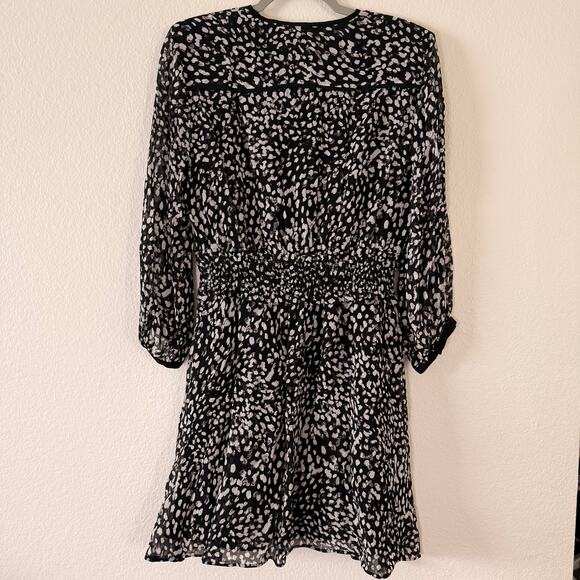 The Kooples FR 2 US 4 6 Small Black White Dress Smocked Waist 3/4 Sleeve NWT - Picture 11 of 11